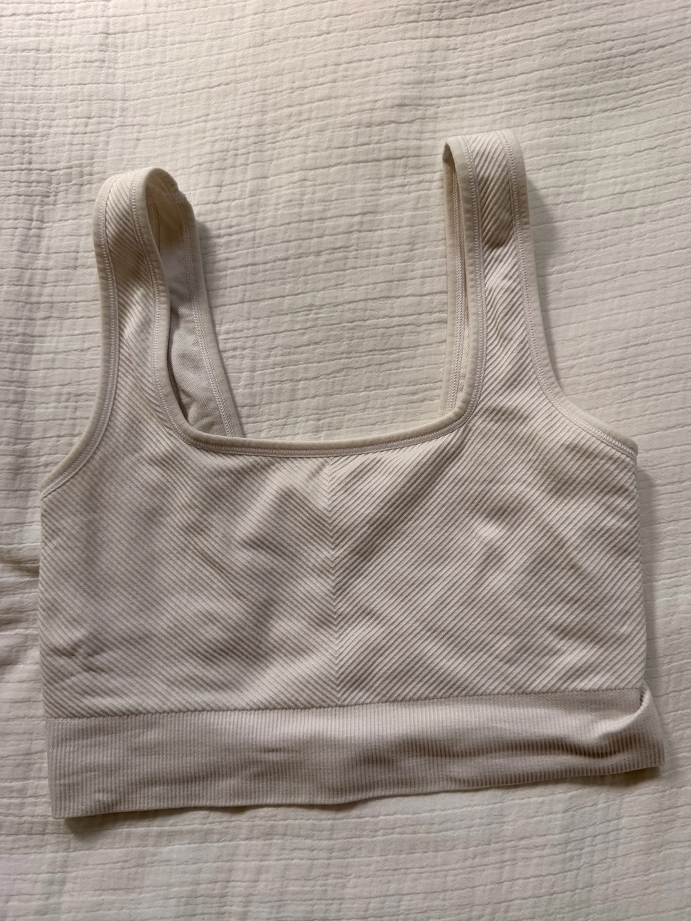 all in motion Cream Ribbed Square-Neck Crop Tank
